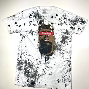 Bleecker Mercer Notorious Biggie Smalls Graphic Tee White Black Splatter Print L